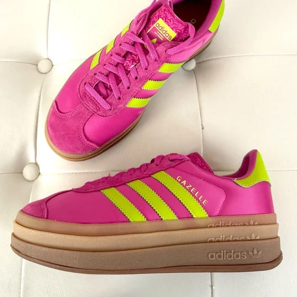 Adidas Gazelle Bold Neon Pink and Lime Sneakers - Picture 3 of 12